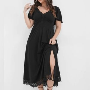 BloomChic Black Maxi Split Dress with Pockets